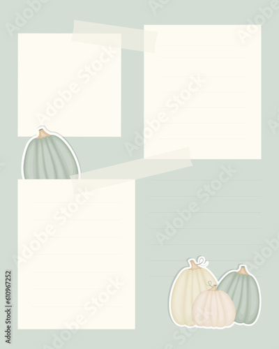 Blank collage style vintage template for notes, reminders, to do list, scrapbooking, decoupage, pumpkin sticker. Vector illustration