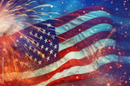 American Independence stars and stripes flag and fireworks