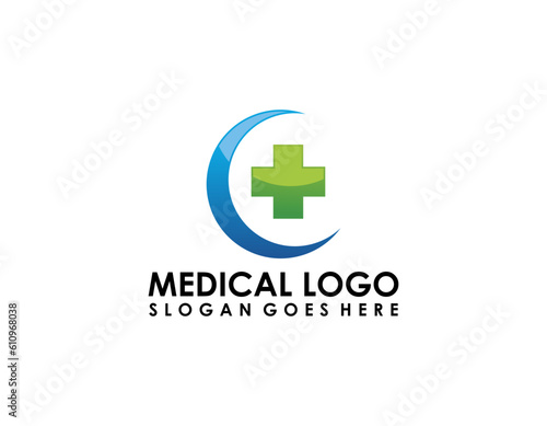 Pharmacy Logo Medicine green cross abstract design vector template. Eco bio natural Medical clinic infinity loop Logotype concept icon.