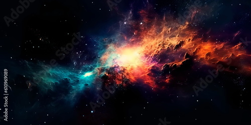 star particle motion on black background, starlight nebula in galaxy at universe Space background. Generative AI