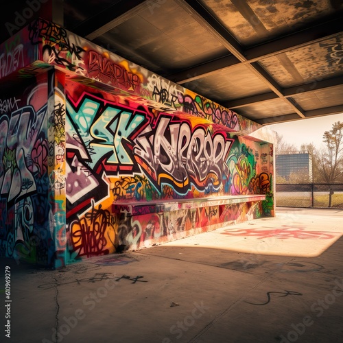 Colorful graffiti on the wall.  Ai generate  © manuel