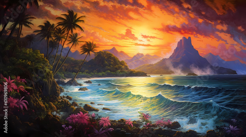 Illustration of a beautiful view of Hawaii, USA © Aleh Varanishcha