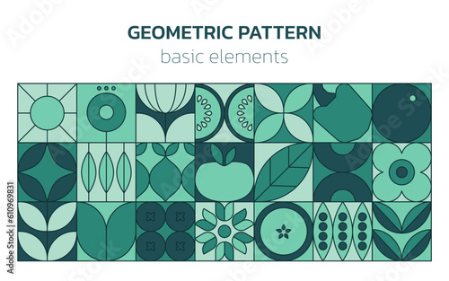 Geometric food line pattern. Natural fruit vegetable plant simple shape, abstract eco agriculture products. Vector flat design
