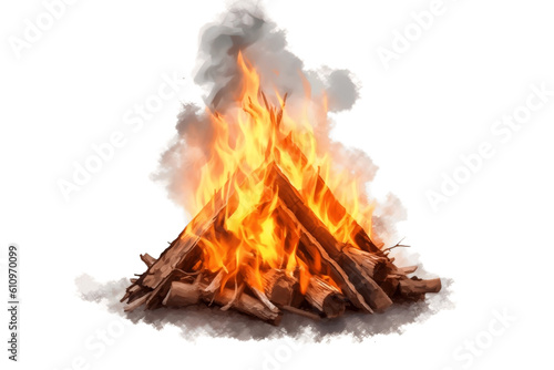 Isolated Bonfire with Flame Transparent Background. Generative AI