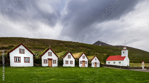 Photography Laufas sod farm and kirkja in iceland near akureyri