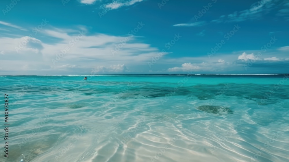 Fototapeta premium Top view of seawater, exotic sea. Summer vacation at the sea. Generative AI