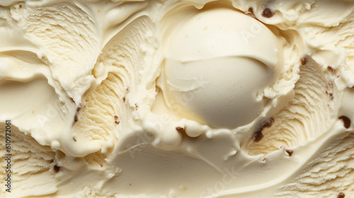 A close-up top view of a surface stracciatella ice cream.