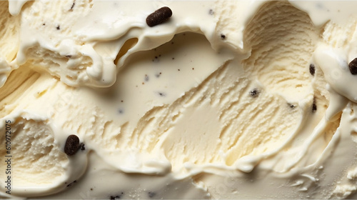 A close-up top view of a surface stracciatella ice cream.