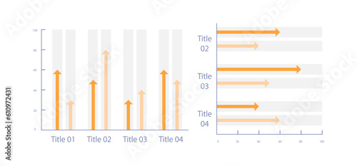Grouped arrows infographic chart design template set. Growth indicators. Economic development. Visual data presentation. Editable bar graphs collection. Myriad Pro-Bold, Regular fonts used