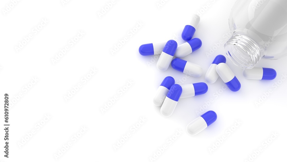 plastic capsules with medicines, vitamins, placer, on a white background