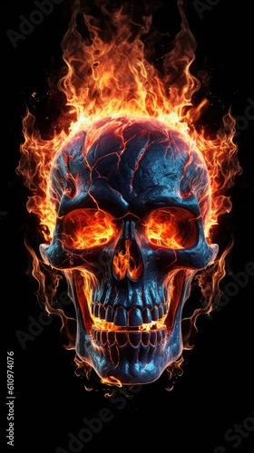 Skull in fire and flames made with generated ai