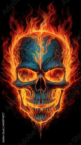 Skull in fire an dflames made with generated ai