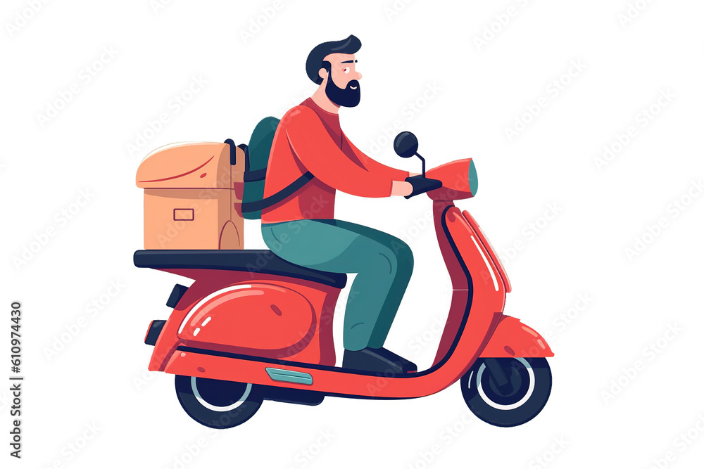 Scooter Delivery Man Isolated Scooter Delivery Man Isolated