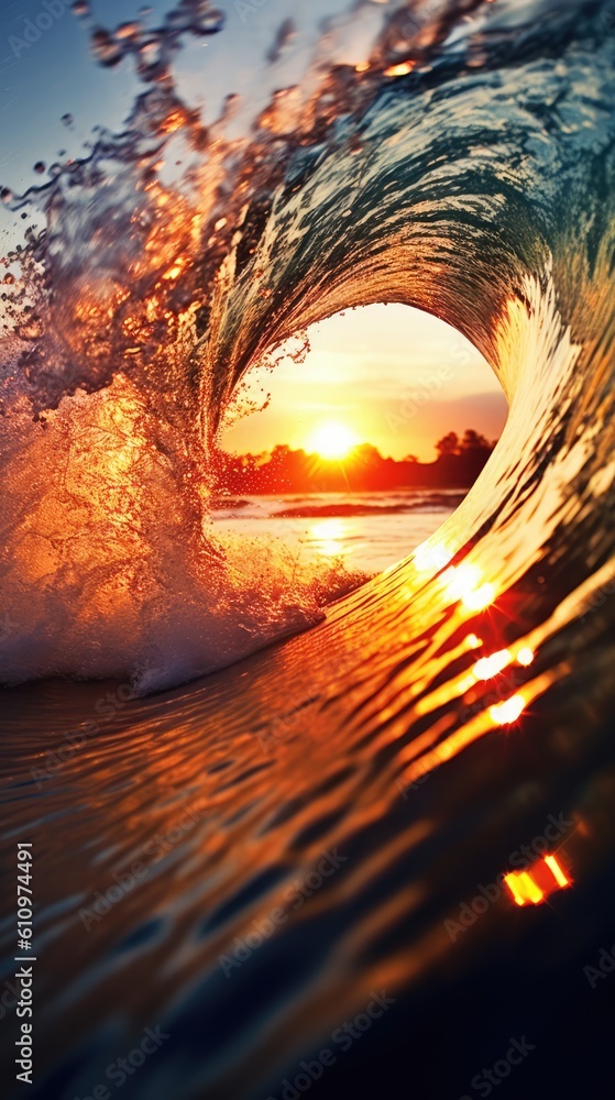 Obraz premium Beautiful wave in the sunset made with generated ai