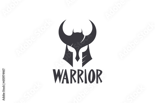 warrior helmet logo design vector