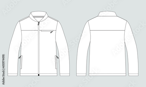 Long sleeve zipper with pocket tracksuits jacket sweatshirt technical fashion flat sketch vector illustration template front and back view.