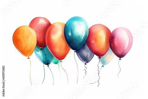drawing of colored balloons isolated on white background. Generated by AI.