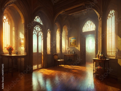 Fabulous interior with warm light. Generative by AI