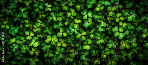 Horizontal background of clover leaves. Generative AI is an illutration. Green natural panoramic background.