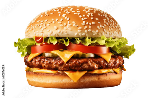 Delicious Burgers On Transparent Background. Generative AI