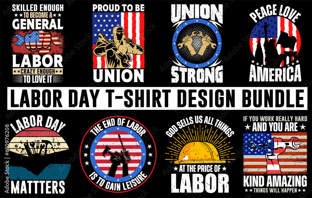 Vintage Labor Day T-shirt design bundle, International Labor Day T-shirt set, International Workers Day T-shirt bundle, Labor Day T-shirt Template, happy labor day
