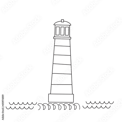 Continuous one line drawing of lighthouse tower. Simple illustration of castle, seacoast lineart vector illustration. Vector illustration