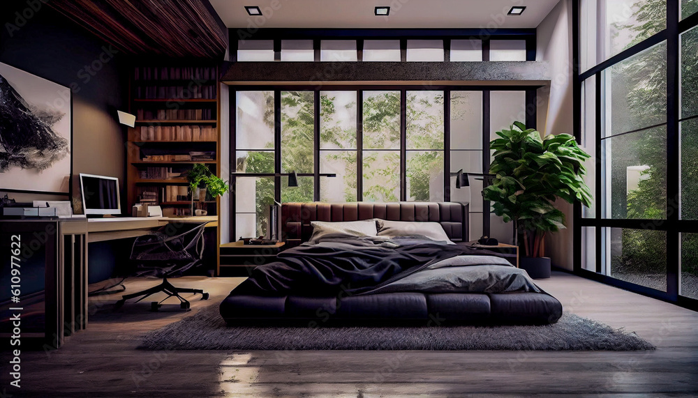Bedroom concept minimalist design   ,Created with Generative AI technology