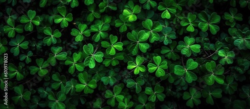 Horizontal background of clover leaves. Generative AI is an illutration. Green natural panoramic background.