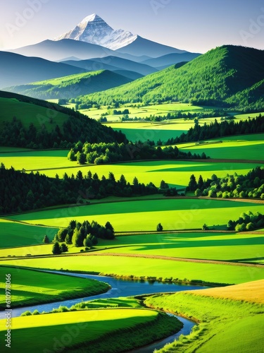 Green mountain landscape. Generative by AI