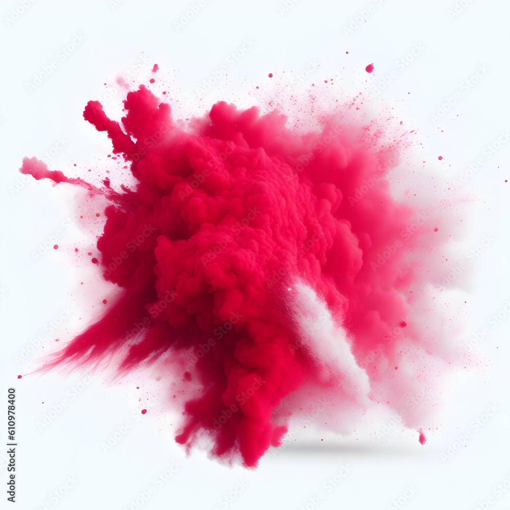 red powder explosion on white background. abstract powder splatted. Colored cloud. Colorful dust explode. Paint Holi. abstract. high quality. colorful explosion. red splash