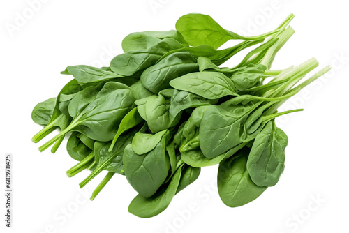 Fresh Spinach Leaves on Transparent Background. Generative AI