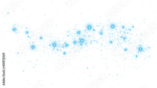 Blue glitter wave abstract illustration. Blue stars dust trail sparkling particles isolated on transparent background. Magic concept. PNG. 