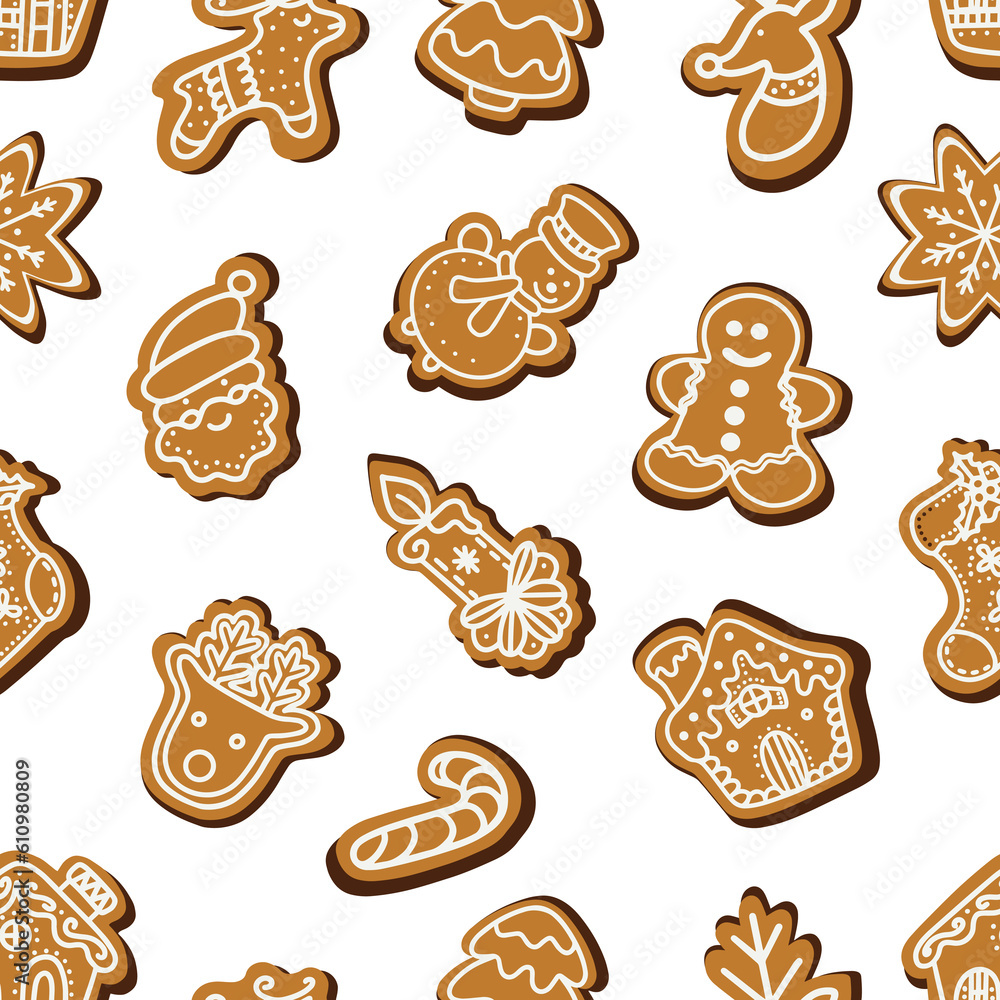 seamless pattern of Christmas gingerbread cookies . vector seamless pattern of Christmas gingerbread cookies . vector