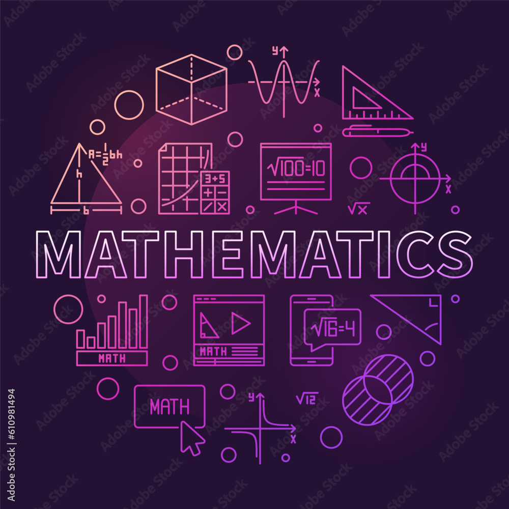 Mathematics concept vector thin line round creative banner - Math illustration Mathematics concept vector thin line round creative banner - Math illustration