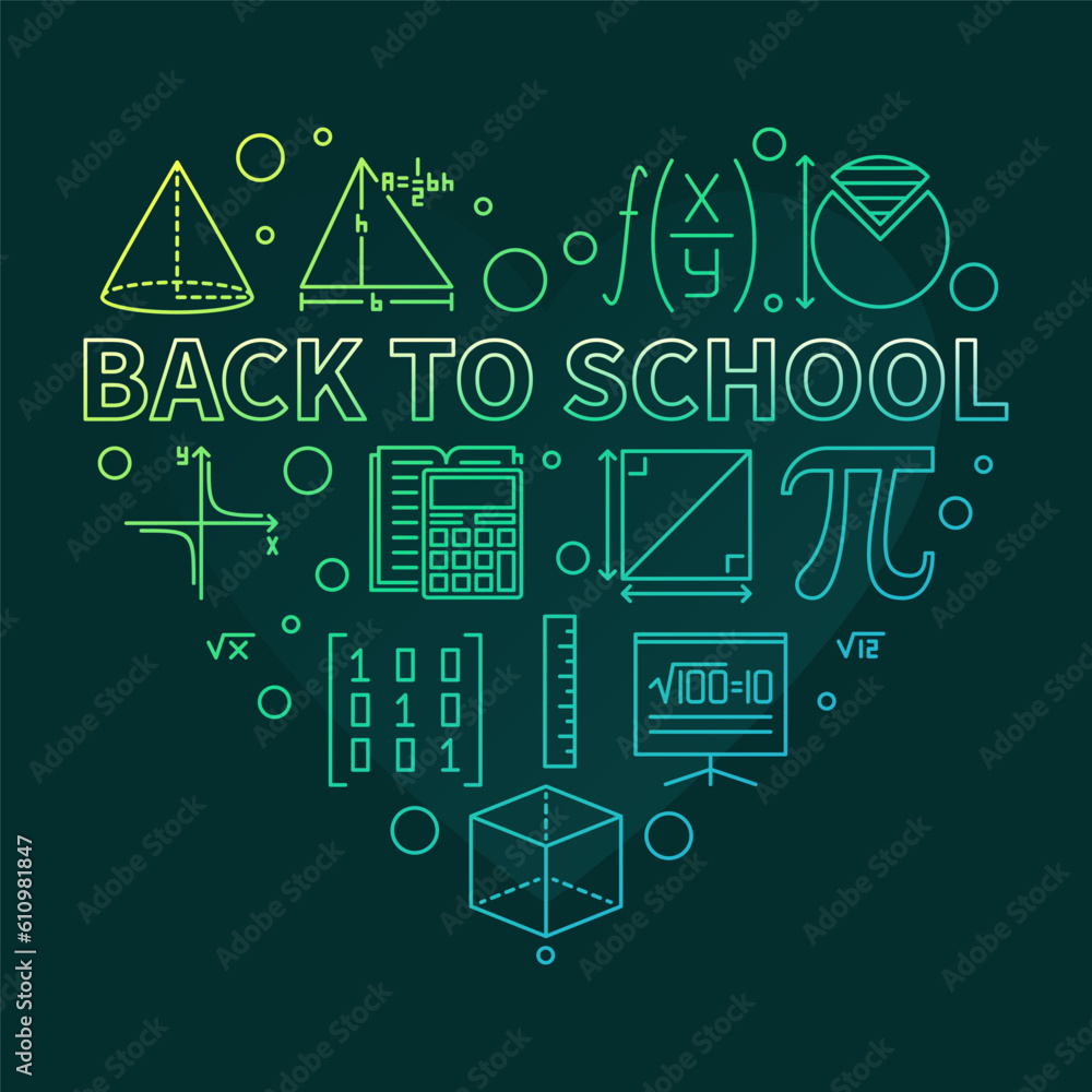 Back to School concept vector outline heart shape colored banner - Vector illustration