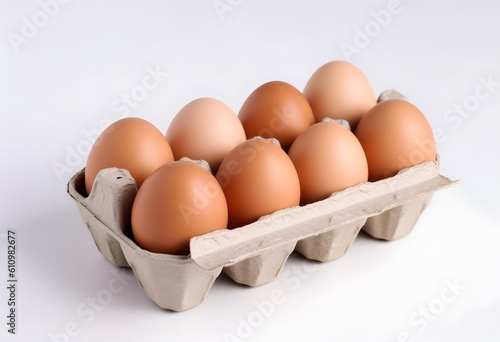 on a white background, a carton of eggs. Generative AI