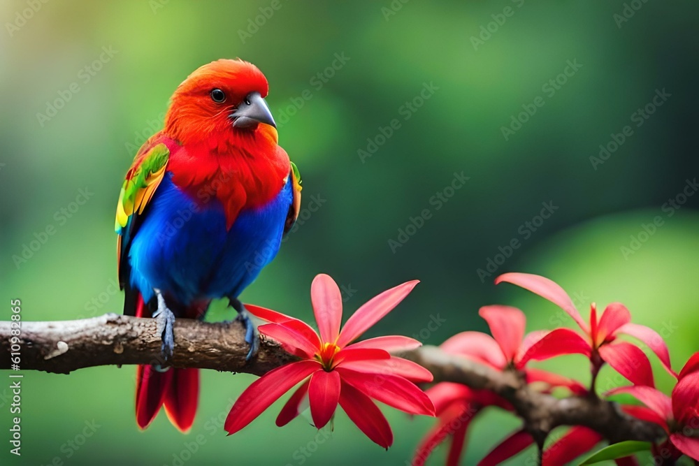 red and green macaw sitting on the branch  AI Generated 