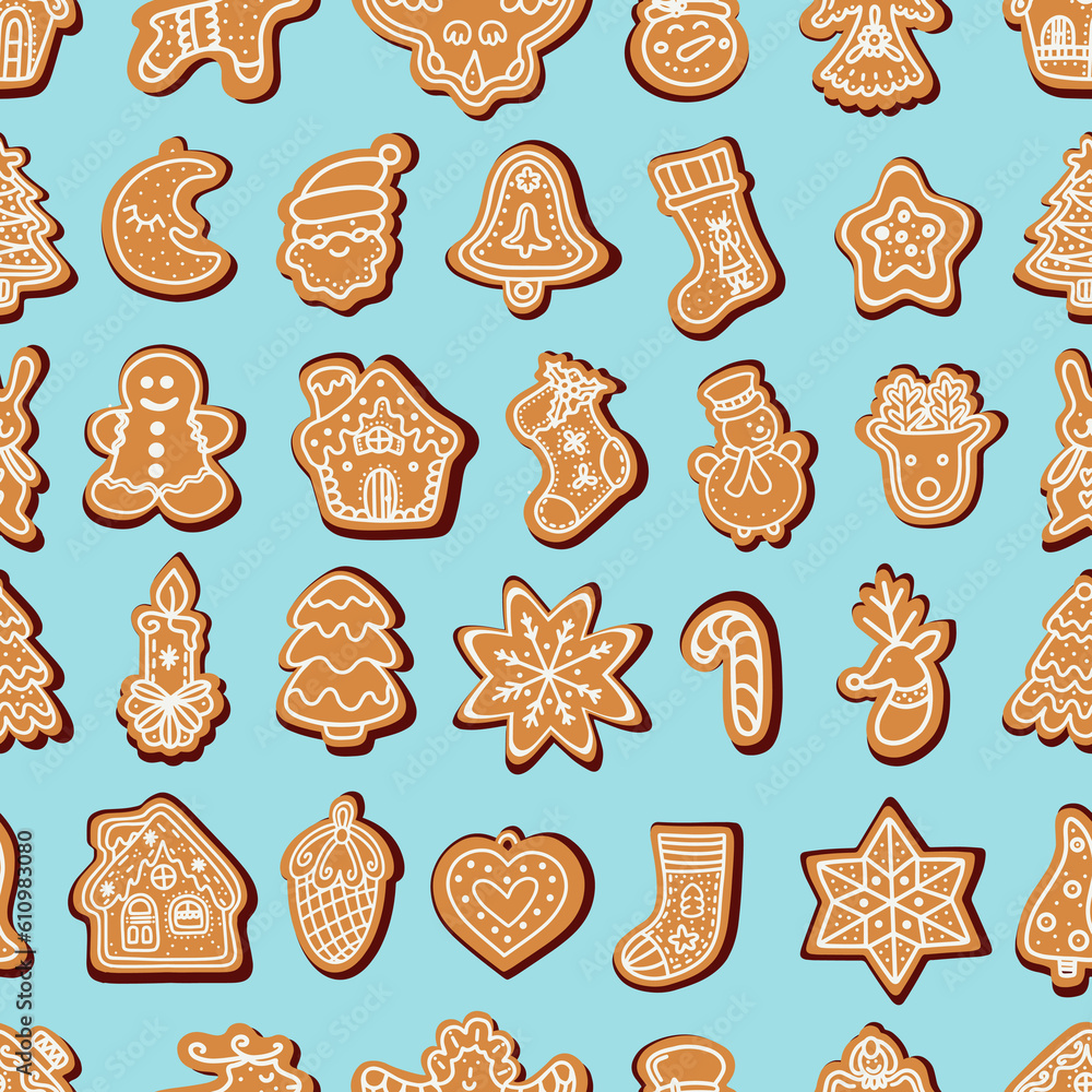 seamless pattern of Christmas gingerbread cookies. vector illustration seamless pattern of Christmas gingerbread cookies. vector illustration