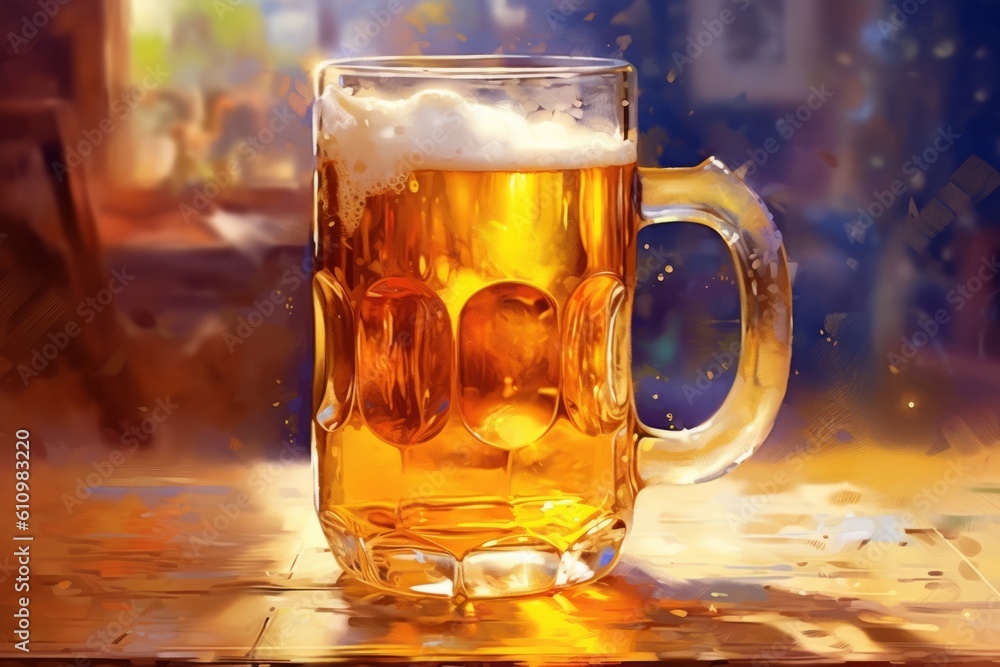 Pouring beer with bubble froth in glass for International Beer Day. Generative Ai