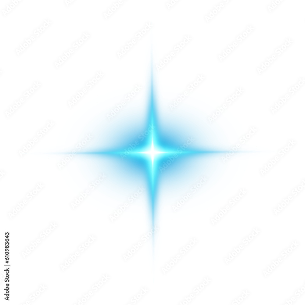 Fototapeta premium Blue star and sparks isolated on transparent background. Flares and sunbursts. Glowing light effects. PNG.