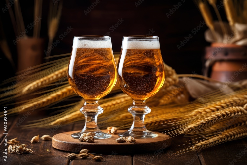 Pouring beer with bubble froth in glass for International Beer Day. Generative Ai Pouring beer with bubble froth in glass for International Beer Day. Generative Ai
