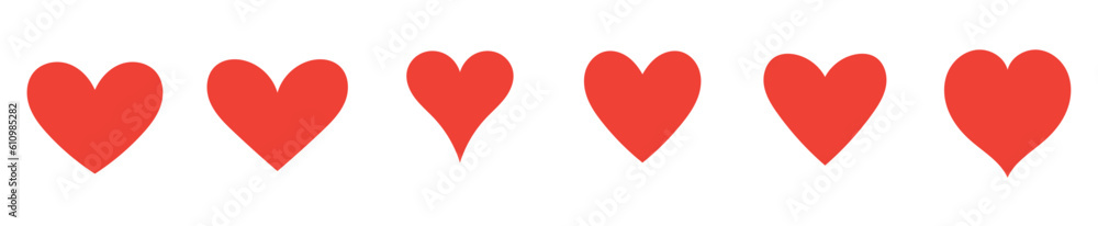 red heart shape for love icon set