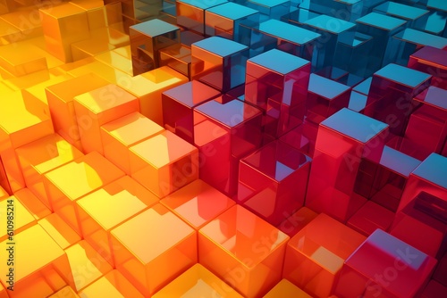 A poster featuring a graphic design of acrylic cubes in a 3D style. Generative AI