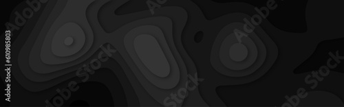  Black papercut background. Abstract realistic paper cut decoration textured with wavy layers. 