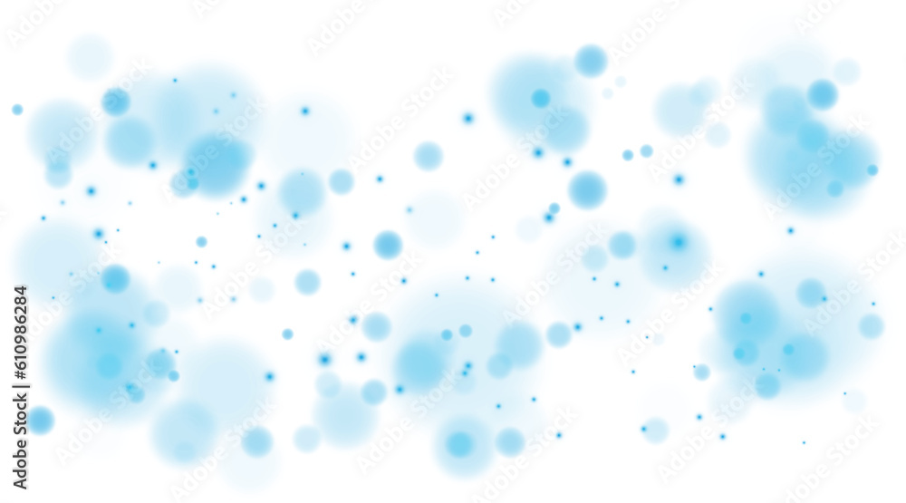 Blue shining bokeh lights with glowing particles on transparent background. PNG.