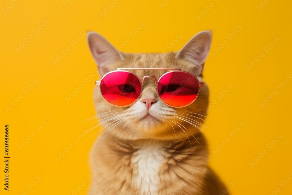 Closeup portrait of funny cat wearing sunglasses on isolated background for International cat day. Generative Ai Closeup portrait of funny cat wearing sunglasses on isolated background for International cat day. Generative Ai
