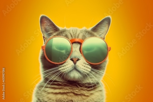 Closeup portrait of funny cat wearing sunglasses on isolated background for International cat day. Generative Ai © Patrick