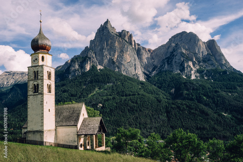 church an mountains in the dolomites