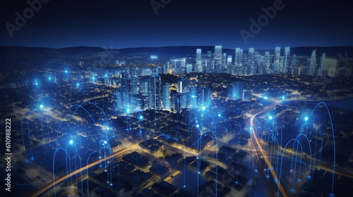 Angle view IoT in smart city Generative AI