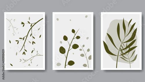 wall art decoration design with botanical composition in green color. vector illustration photo